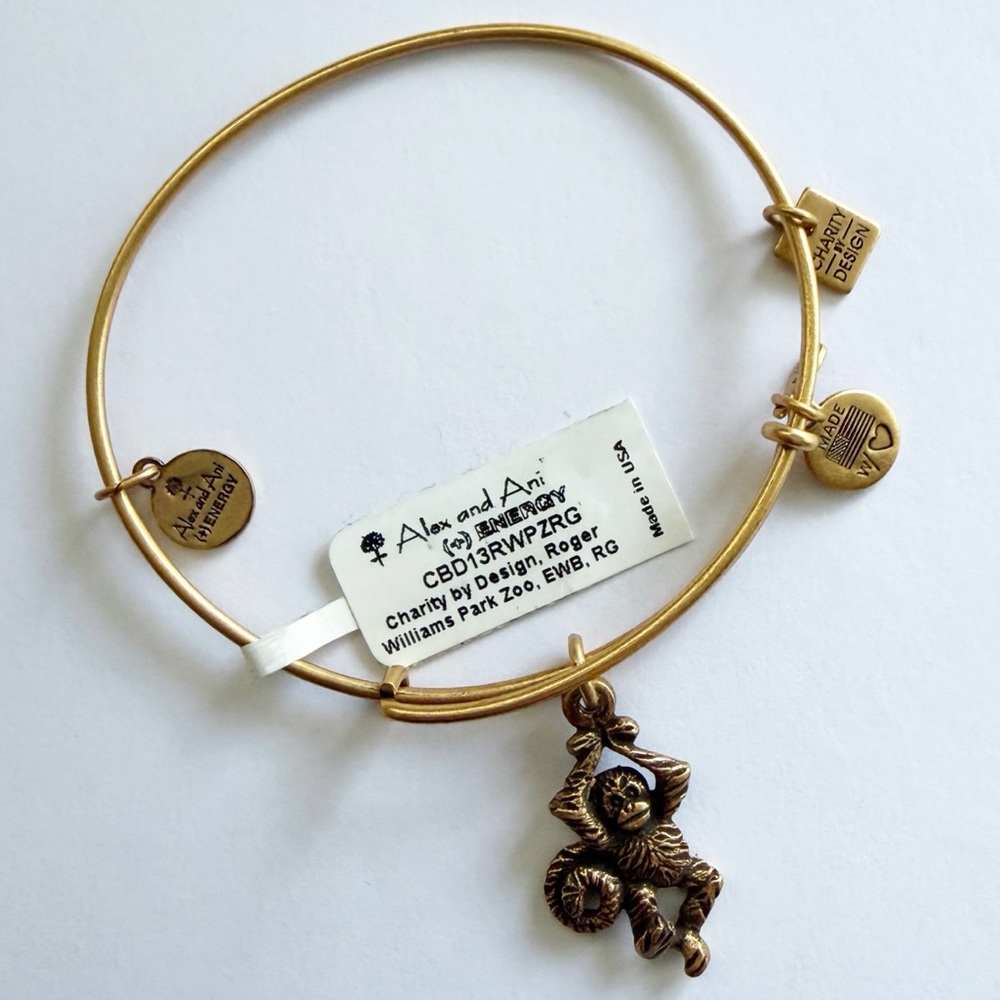 Alex and Ani MONKEY Russian Gold Tone Charm Bracelet NWT